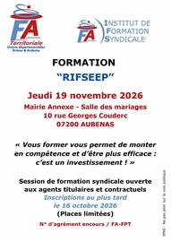 FORMATION "Le RIFSEEP" - le 19 novembre 2026 à Aubenas